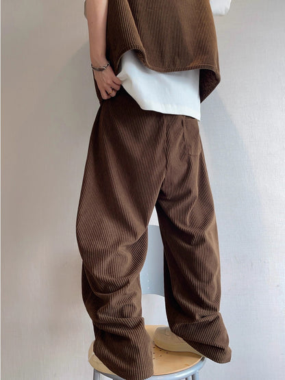 Retro Wide-striped Drapey Corduroy Casual Pants