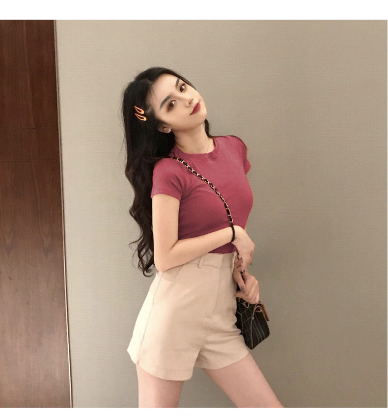 Solid color short sleeve T-shirt