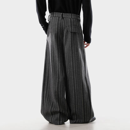 Imported Men's Pleated Wide-leg Striped Casual Pants