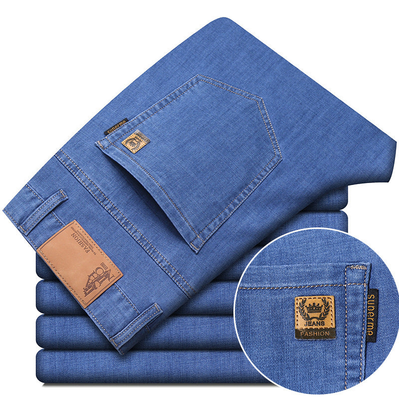 Men SpringSummer Denim Pants Loose Straight Leg Style Business Wear For Middle Aged Men