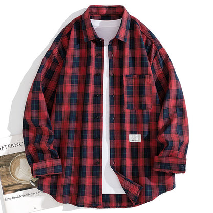 Men's Casual And Loose Plaid Casual Long-sleeve Shirt