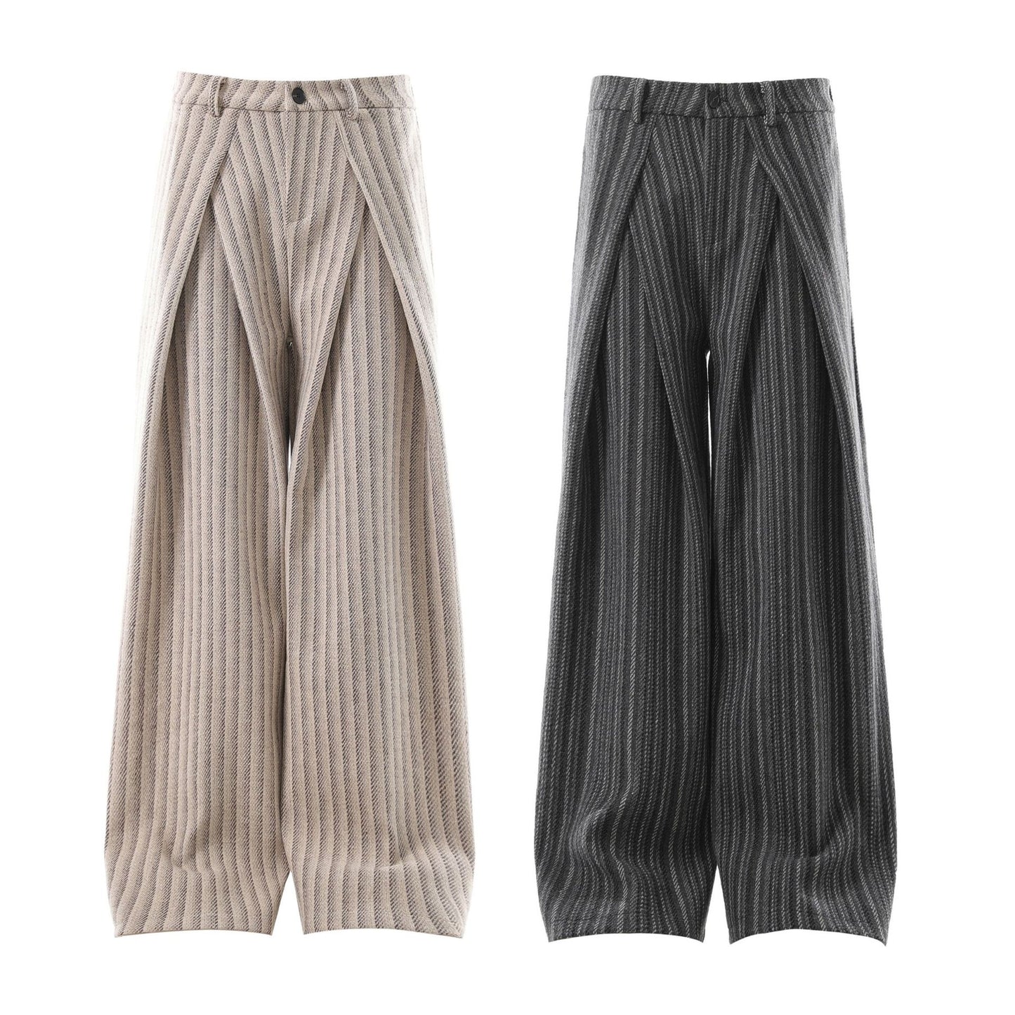 Imported Men's Pleated Wide-leg Striped Casual Pants