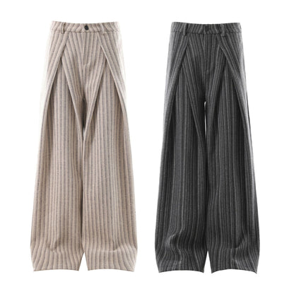 Imported Men's Pleated Wide-leg Striped Casual Pants