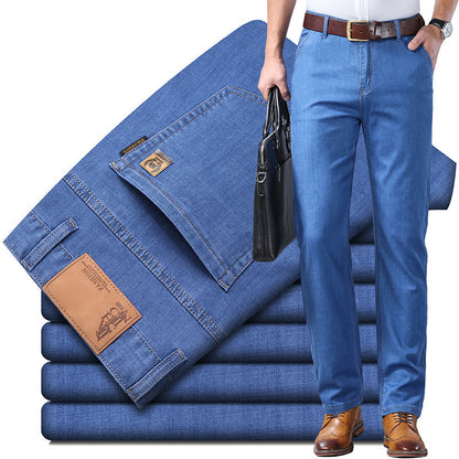 Men SpringSummer Denim Pants Loose Straight Leg Style Business Wear For Middle Aged Men