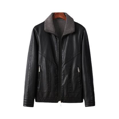 Men's Fleece-Lined Leather Jacket Thickened Outerwear