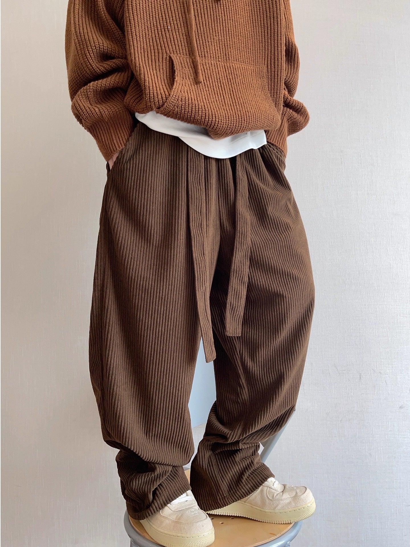 Retro Wide-striped Drapey Corduroy Casual Pants