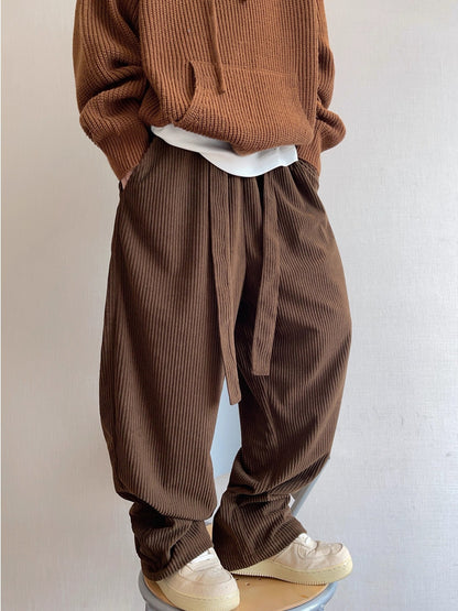 Retro Wide-striped Drapey Corduroy Casual Pants
