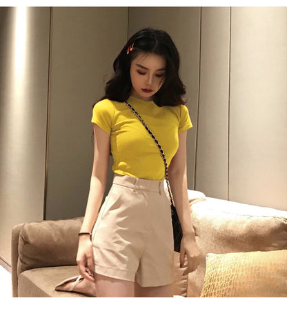 Solid color short sleeve T-shirt
