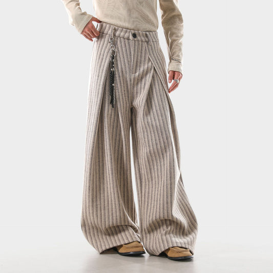 Imported Men's Pleated Wide-leg Striped Casual Pants