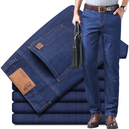 Men SpringSummer Denim Pants Loose Straight Leg Style Business Wear For Middle Aged Men