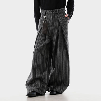 Imported Men's Pleated Wide-leg Striped Casual Pants