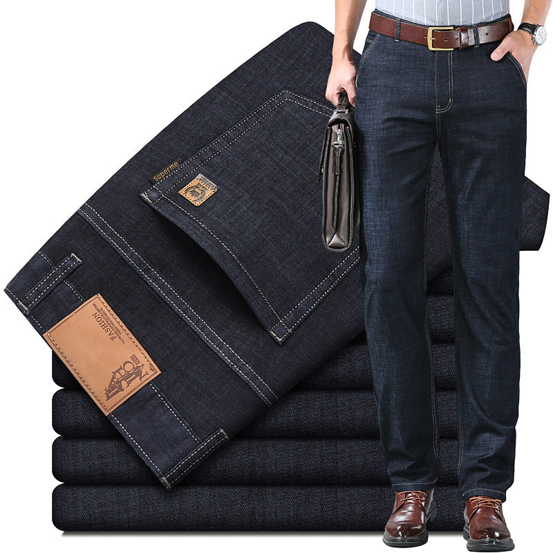 Men SpringSummer Denim Pants Loose Straight Leg Style Business Wear For Middle Aged Men