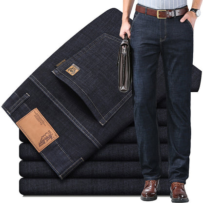 Men SpringSummer Denim Pants Loose Straight Leg Style Business Wear For Middle Aged Men