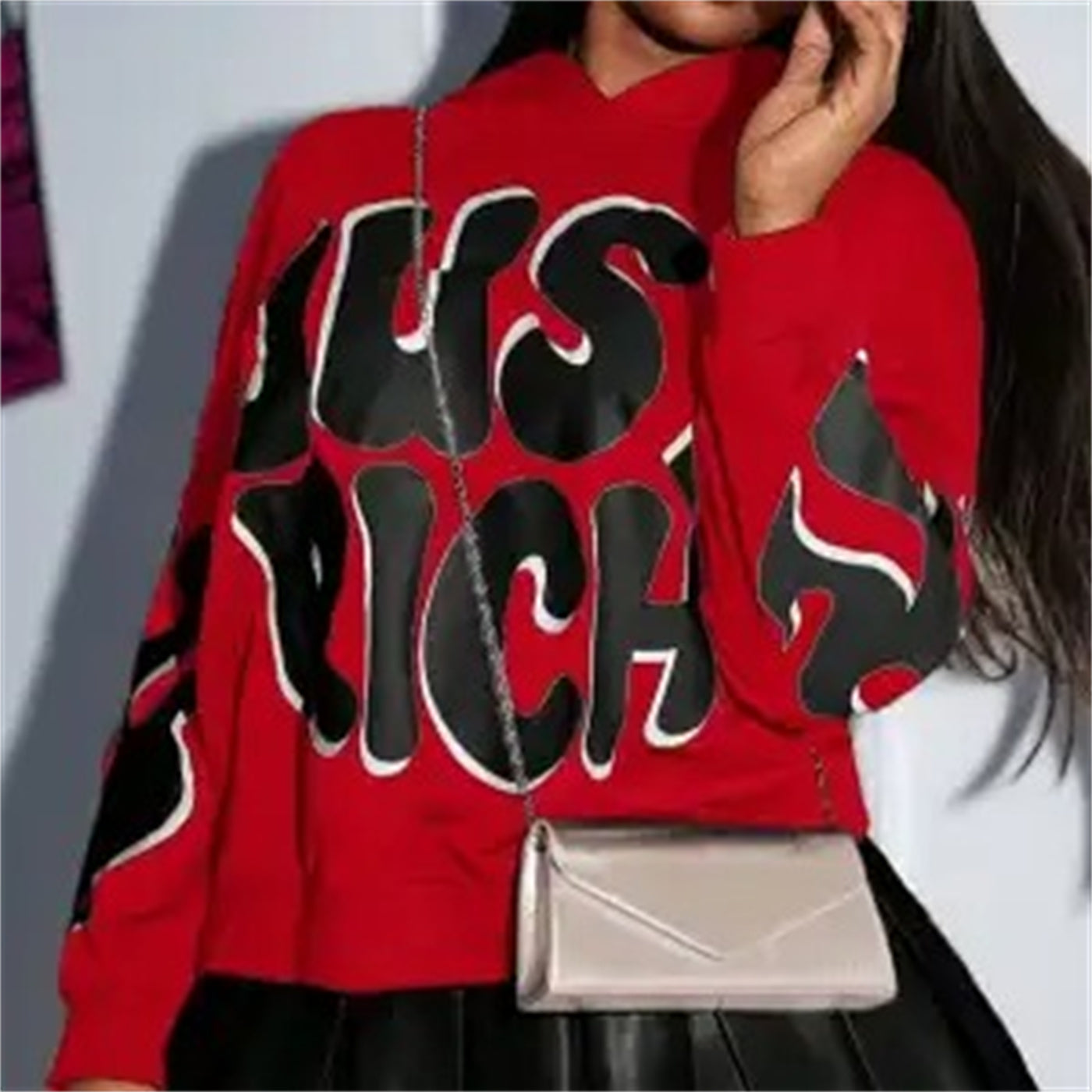 Letter Printed Casual Loose Hooded Sweater