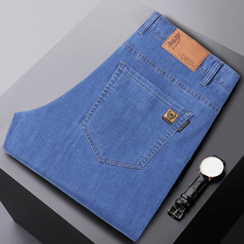 Men SpringSummer Denim Pants Loose Straight Leg Style Business Wear For Middle Aged Men