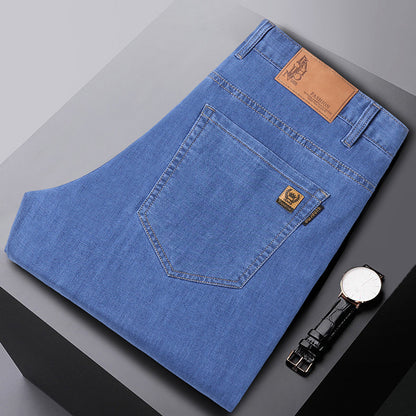 Men SpringSummer Denim Pants Loose Straight Leg Style Business Wear For Middle Aged Men